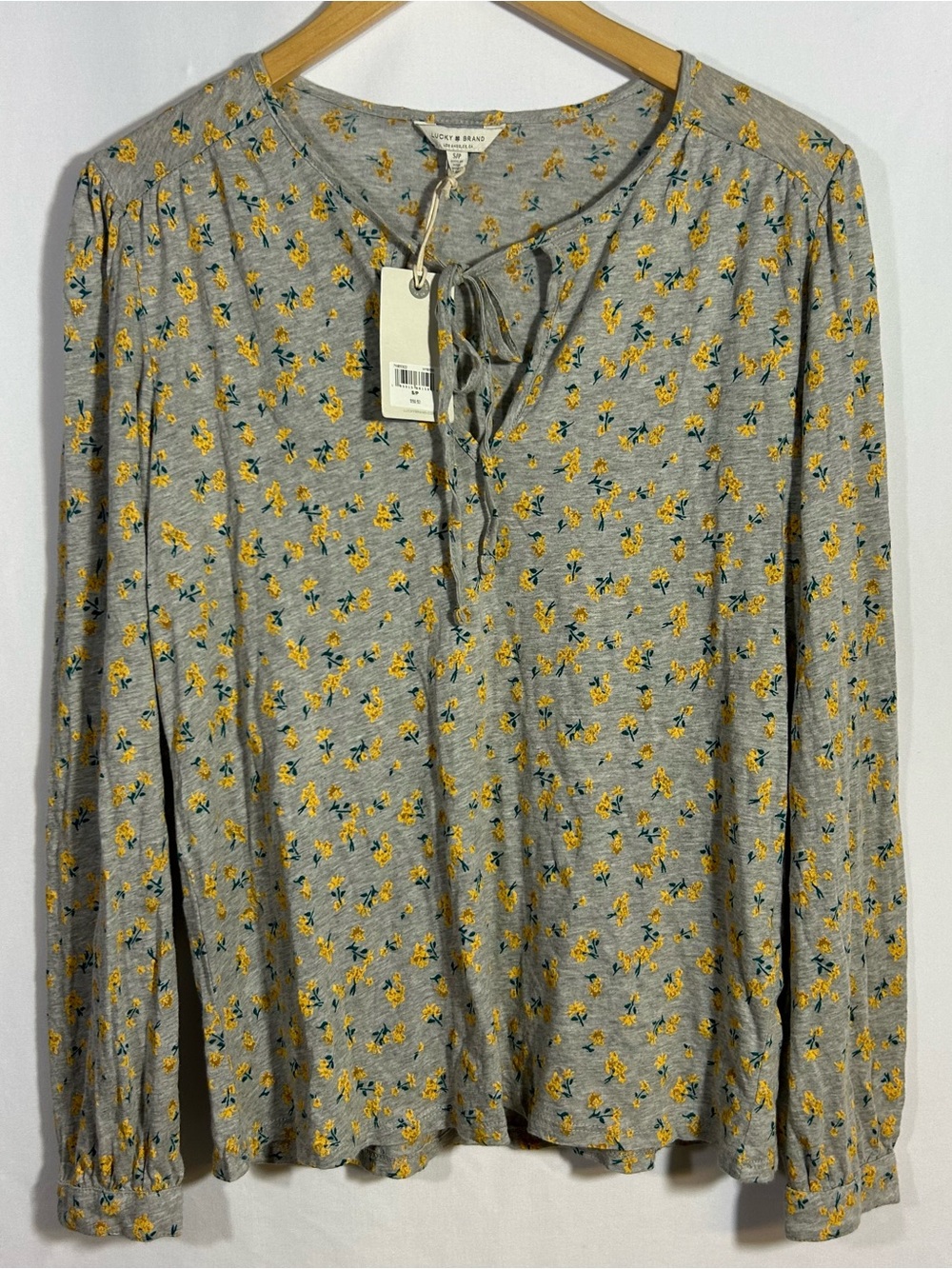 Lucky Brand NWT Long Sleeve Shirt Small Floral Gray Yellow Lightweight
